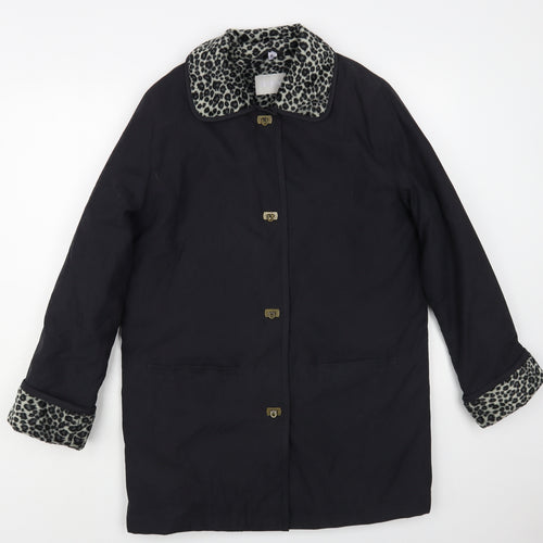 JFW Womens Black Animal Print Pea Coat Coat Size 10 Buckle