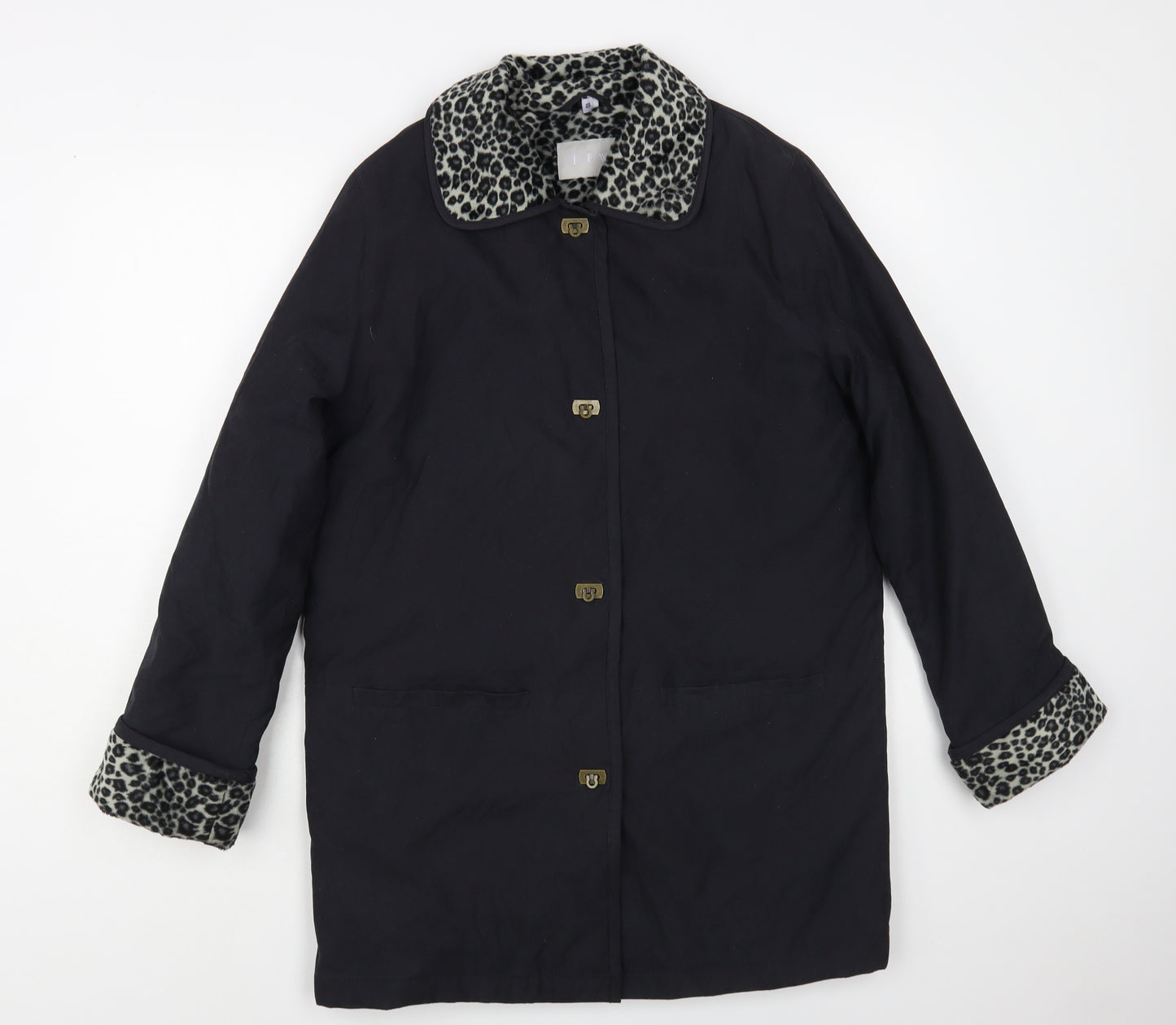 JFW Womens Black Animal Print Pea Coat Coat Size 10 Buckle