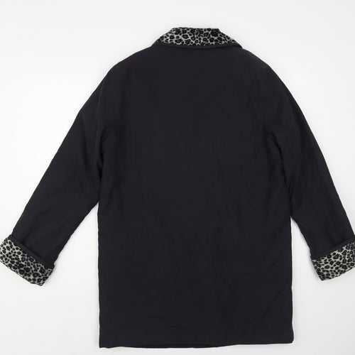 JFW Womens Black Animal Print Pea Coat Coat Size 10 Buckle
