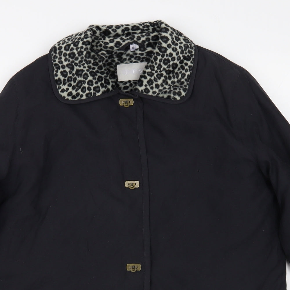 JFW Womens Black Animal Print Pea Coat Coat Size 10 Buckle