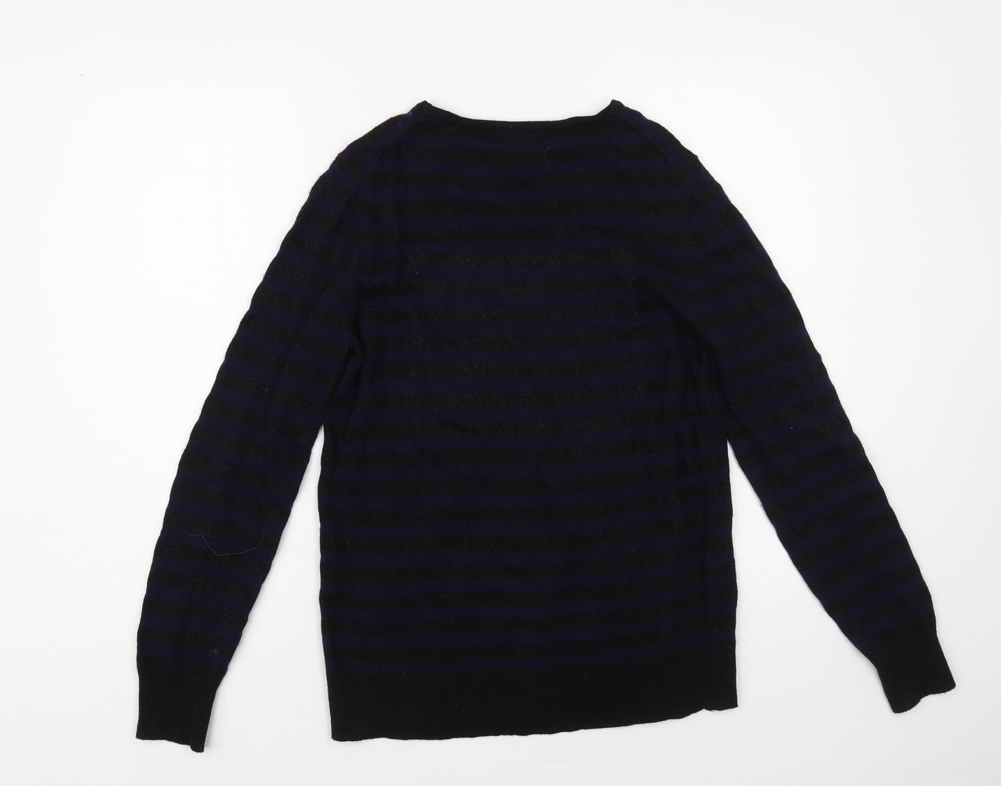 Clements Ribeiro Womens Black Round Neck Striped Acrylic Pullover Jumper Size L - Lips