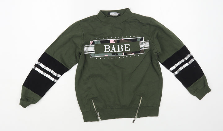 Select Girls Green Cotton Pullover Sweatshirt Size 10-11 Years Pullover - Babe