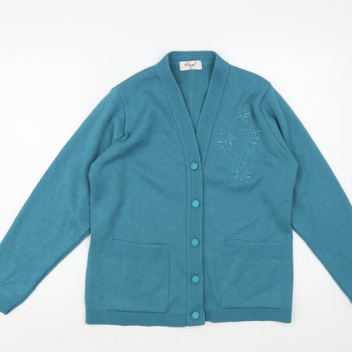 Care Womens Blue V-Neck Acrylic Cardigan Jumper Size S