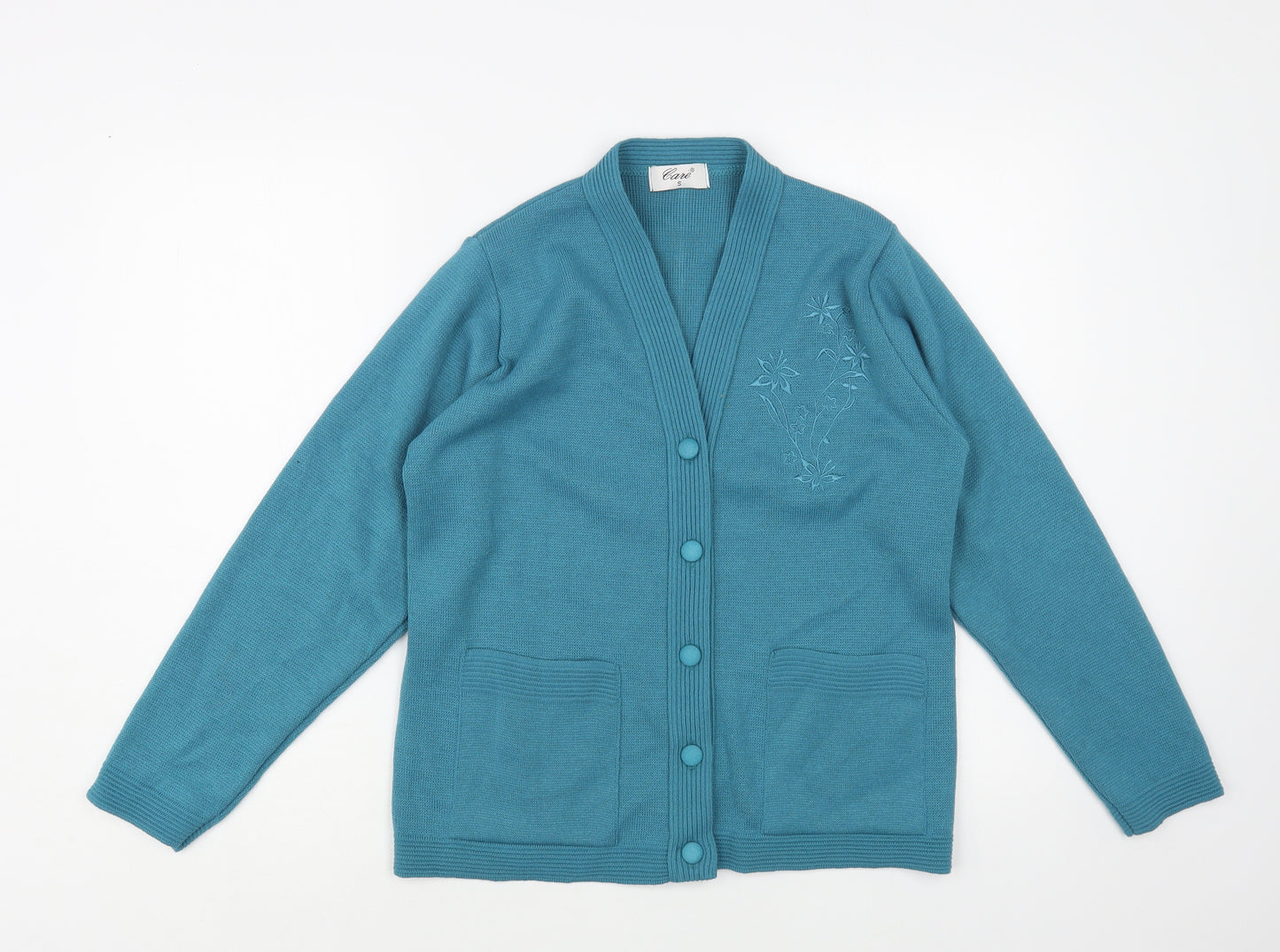 Care Womens Blue V-Neck Acrylic Cardigan Jumper Size S