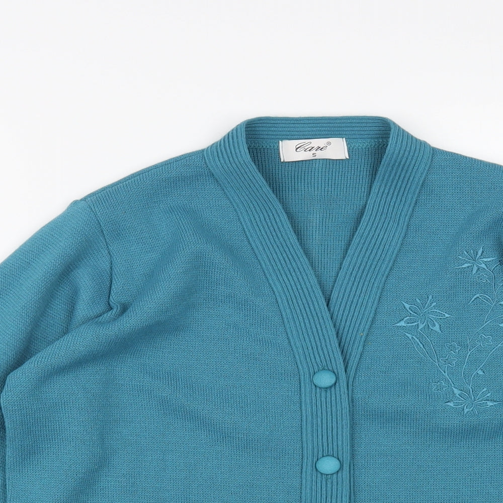 Care Womens Blue V-Neck Acrylic Cardigan Jumper Size S
