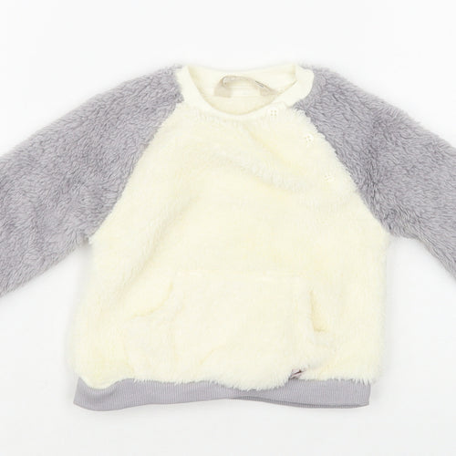 John Lewis Baby Ivory Colourblock Polyester Pullover Jumper Size 3-6 Months Button