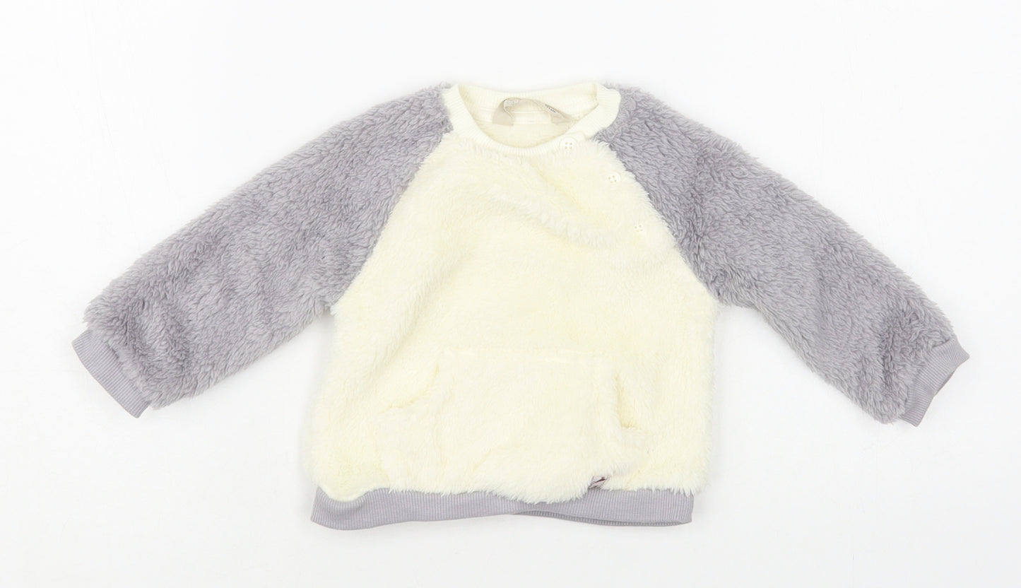 John Lewis Baby Ivory Colourblock Polyester Pullover Jumper Size 3-6 Months Button