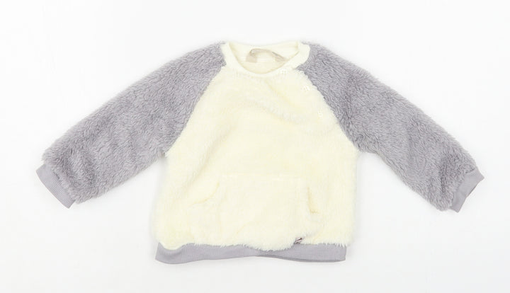 John Lewis Baby Ivory Colourblock Polyester Pullover Jumper Size 3-6 Months Button