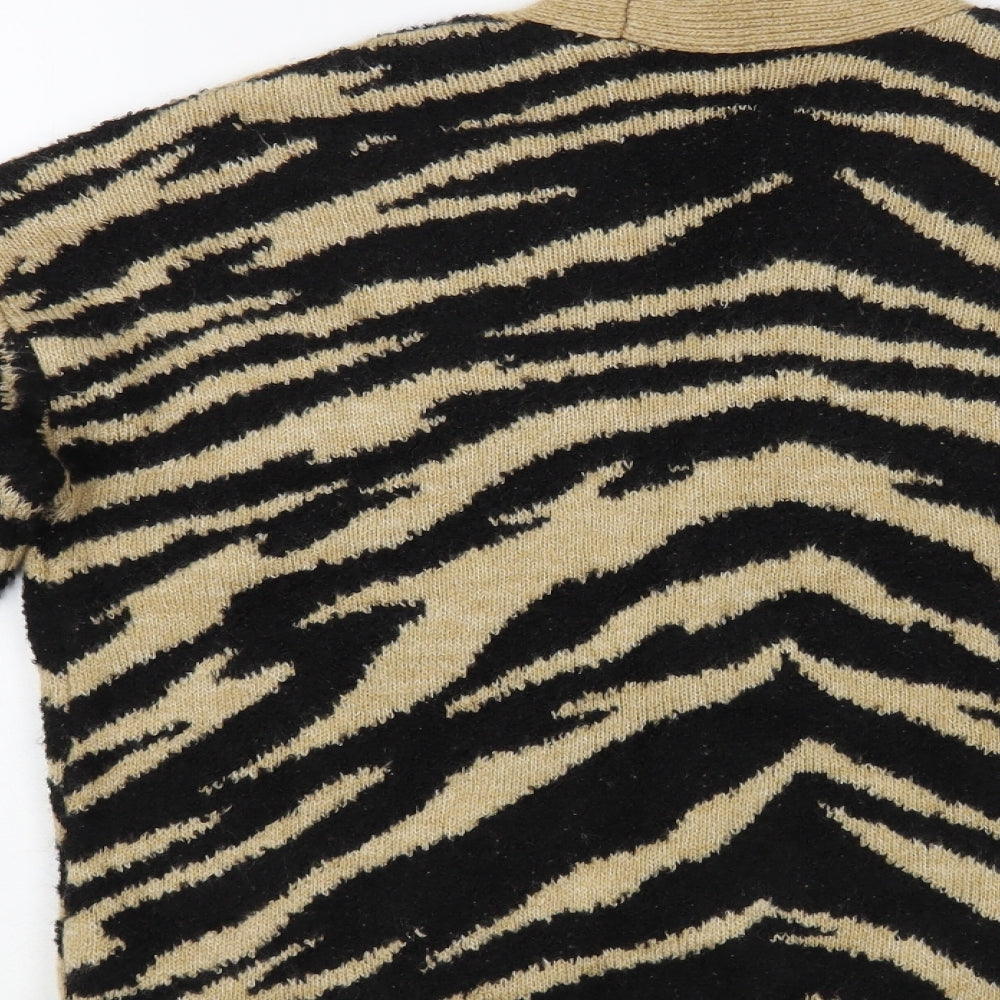 Marks and Spencer Womens Beige V-Neck Animal Print Acrylic Cardigan Jumper Size S