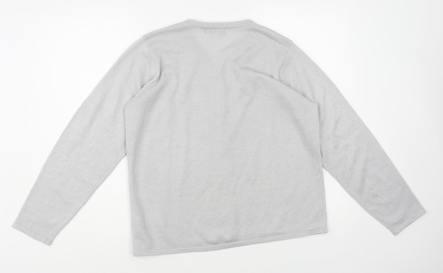 Bonmarché Womens Silver V-Neck Acrylic Cardigan Jumper Size S