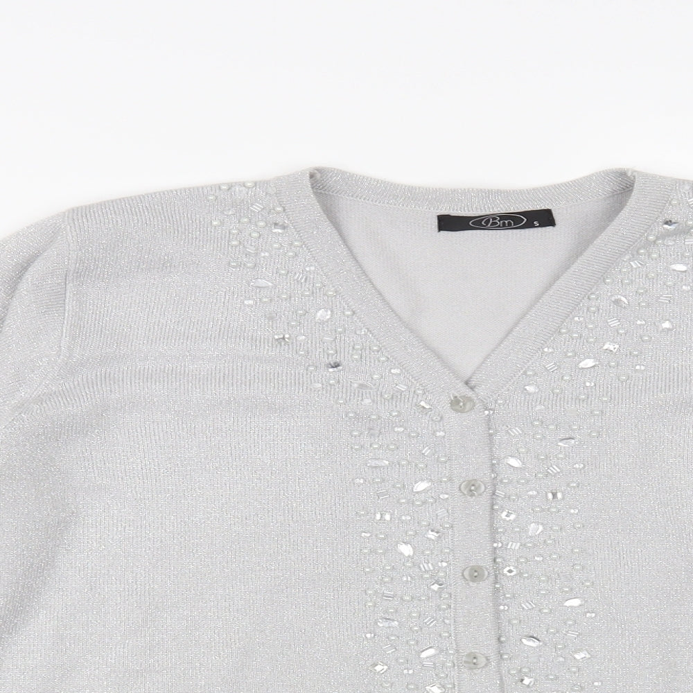 Bonmarché Womens Silver V-Neck Acrylic Cardigan Jumper Size S