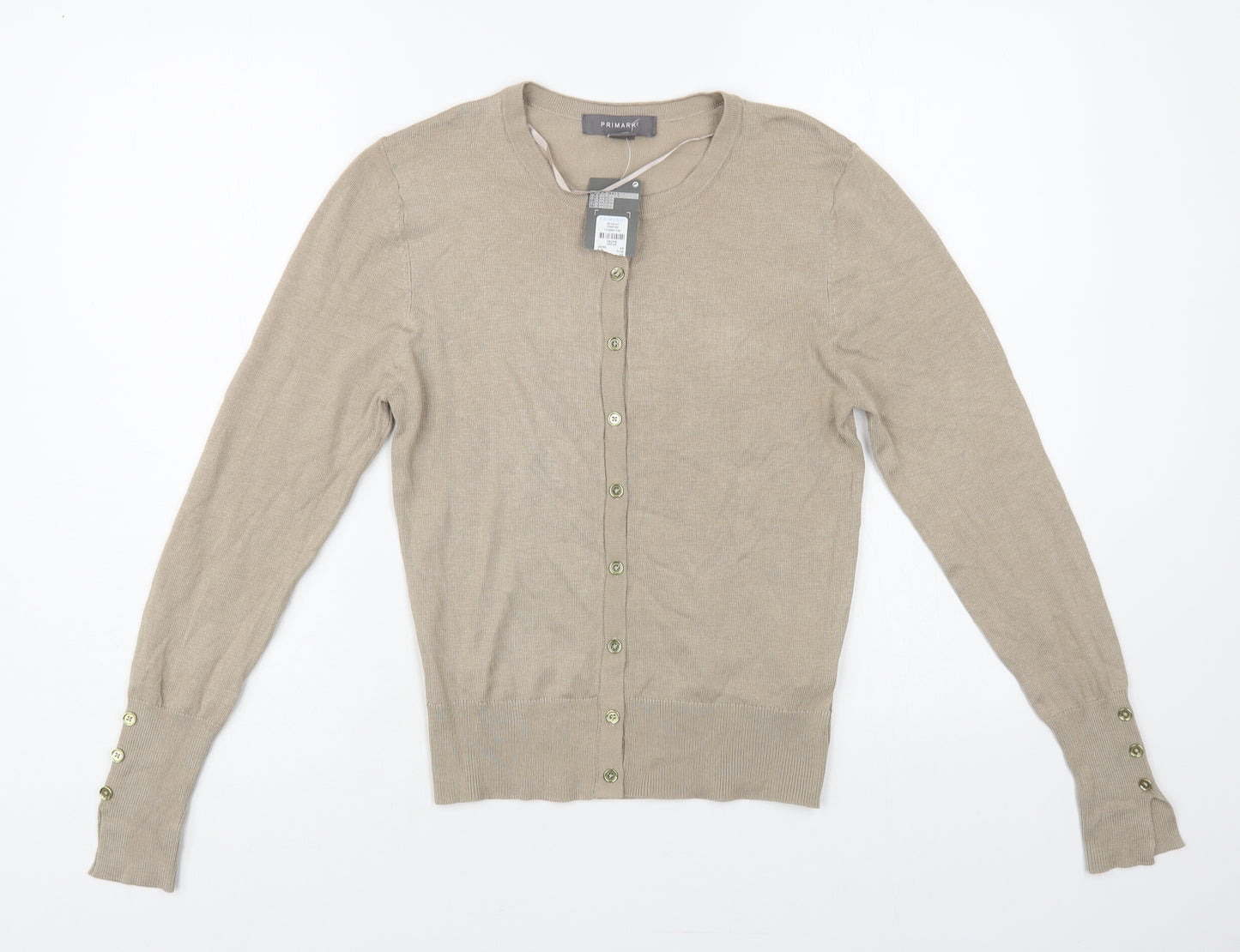 Primark Womens Beige Crew Neck Viscose Cardigan Jumper Size 2XS