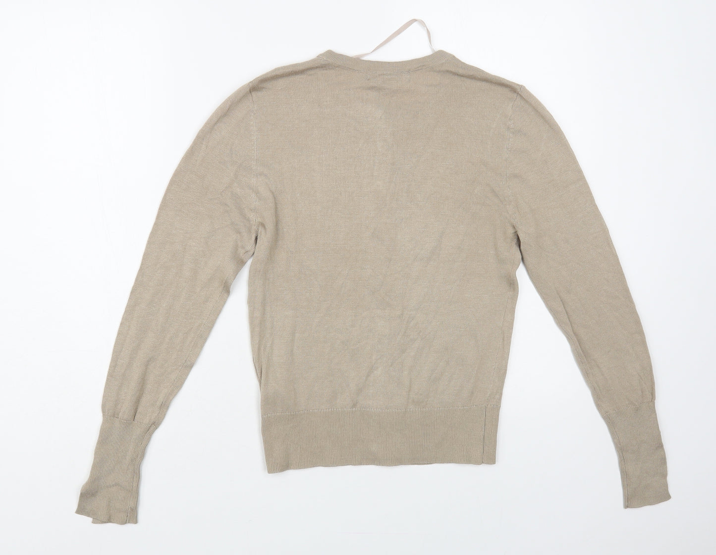 Primark Womens Beige Crew Neck Viscose Cardigan Jumper Size 2XS