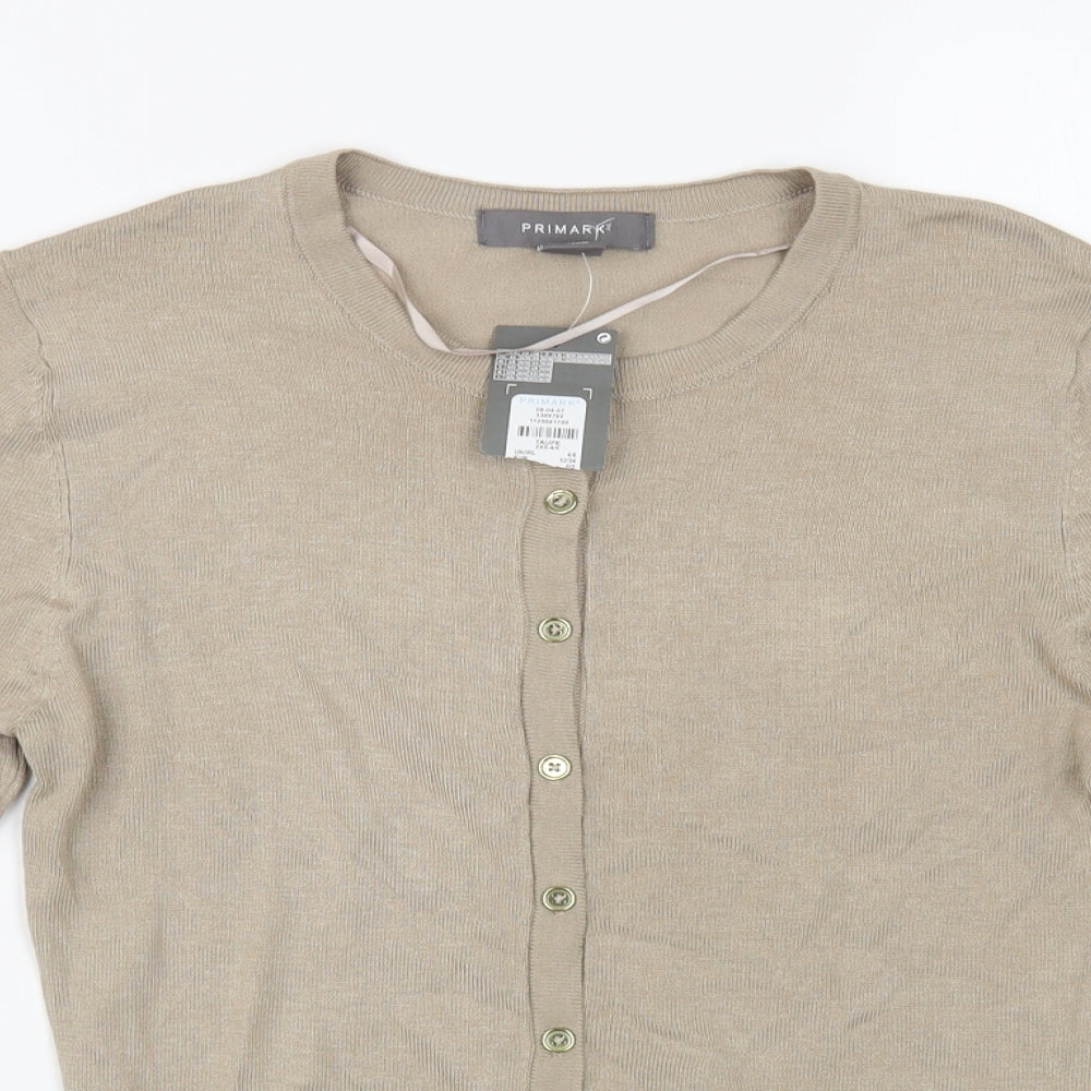 Primark Womens Beige Crew Neck Viscose Cardigan Jumper Size 2XS