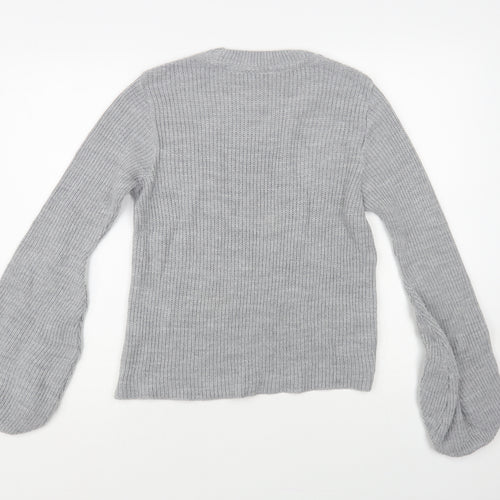 Miss Selfridge Womens Grey Crew Neck Acrylic Pullover Jumper Size 8