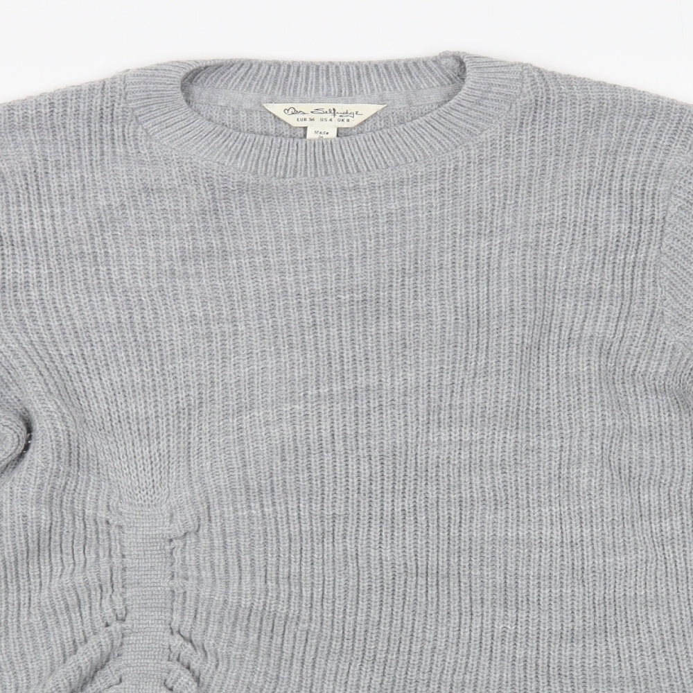 Miss Selfridge Womens Grey Crew Neck Acrylic Pullover Jumper Size 8