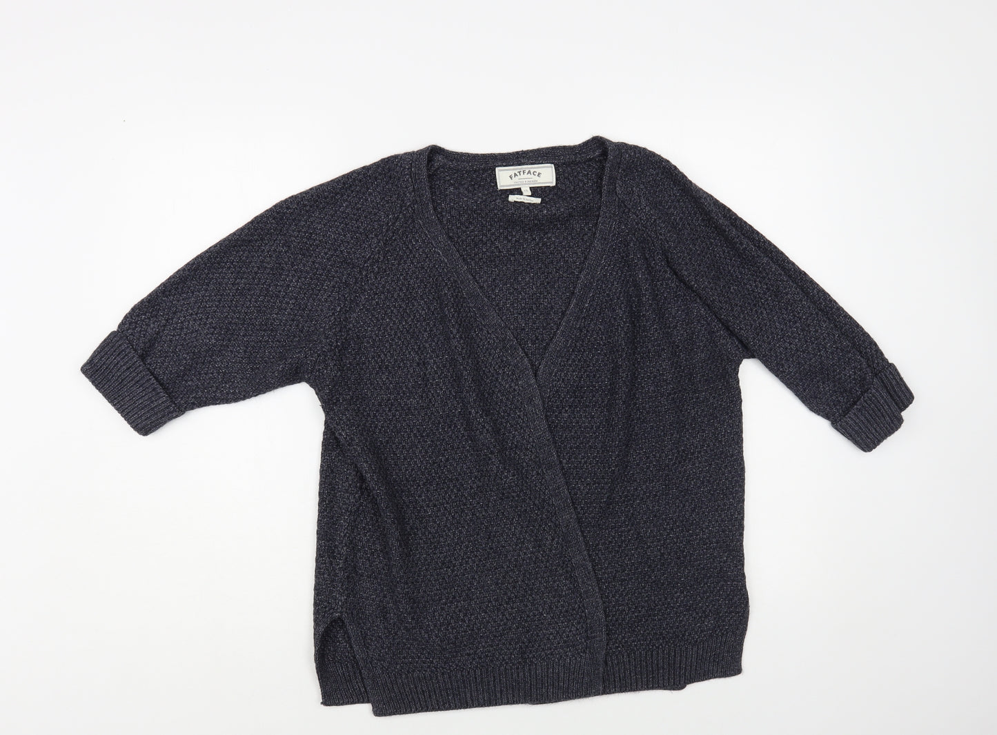 Fat Face Womens Grey V-Neck Acrylic Cardigan Jumper Size 12