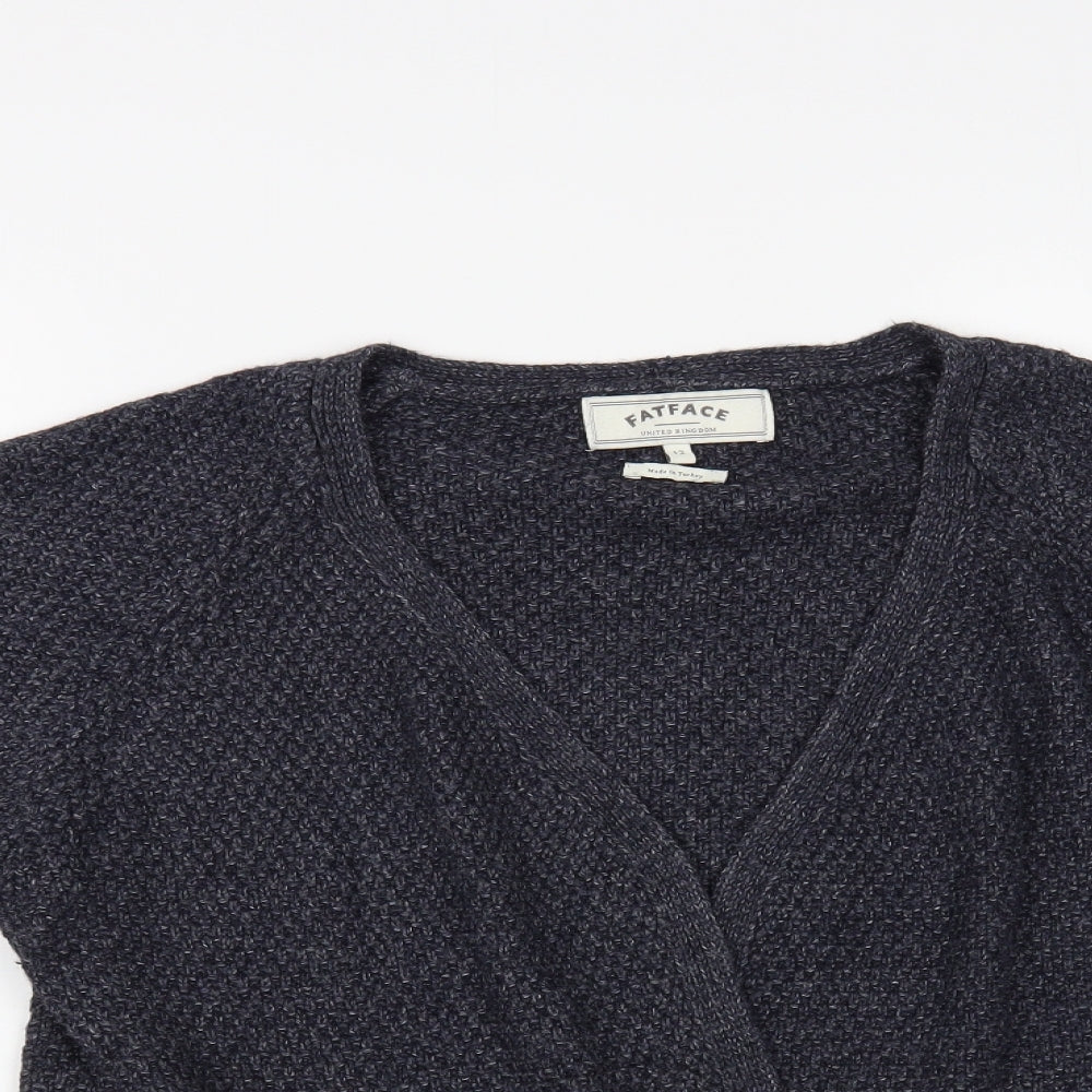 Fat Face Womens Grey V-Neck Acrylic Cardigan Jumper Size 12