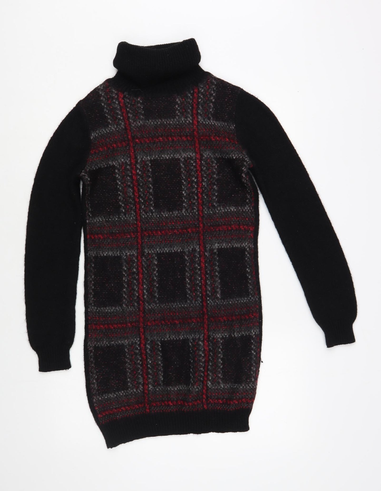 Papaya Womens Black Roll Neck Plaid Acrylic Tunic Jumper Size S