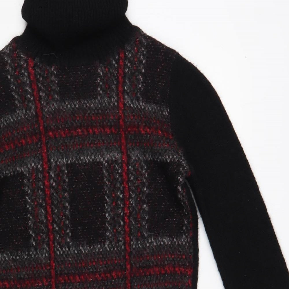 Papaya Womens Black Roll Neck Plaid Acrylic Tunic Jumper Size S