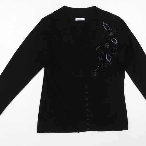 Damart Womens Black Square Neck Acrylic Cardigan Jumper Size 10