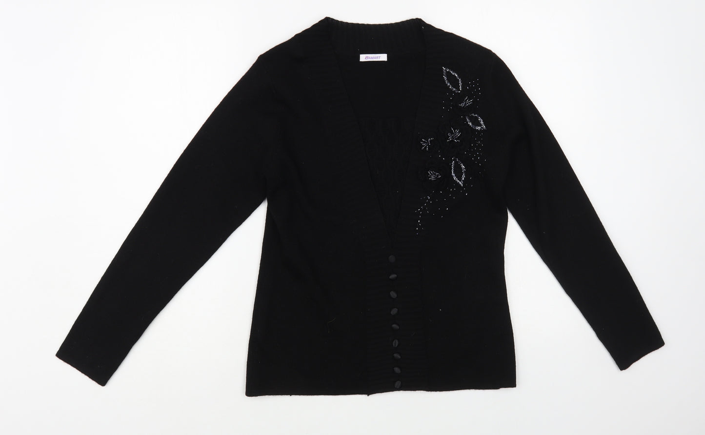 Damart Womens Black Square Neck Acrylic Cardigan Jumper Size 10