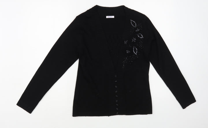 Damart Womens Black Square Neck Acrylic Cardigan Jumper Size 10