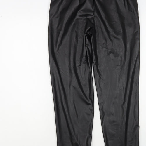 Papaya Womens Black Polyester Jogger Trousers Size 8 L27 in Regular - Faux Leather
