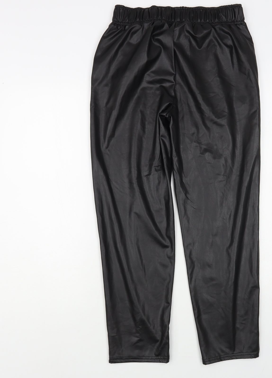 Papaya Womens Black Polyester Jogger Trousers Size 8 L27 in Regular - Faux Leather