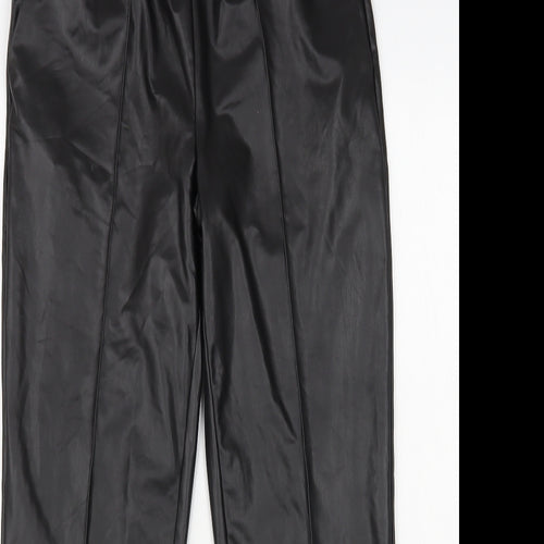 Papaya Womens Black Polyester Jogger Trousers Size 8 L27 in Regular - Faux Leather