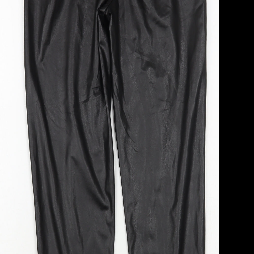 Papaya Womens Black Polyester Jogger Trousers Size 8 L27 in Regular - Faux Leather