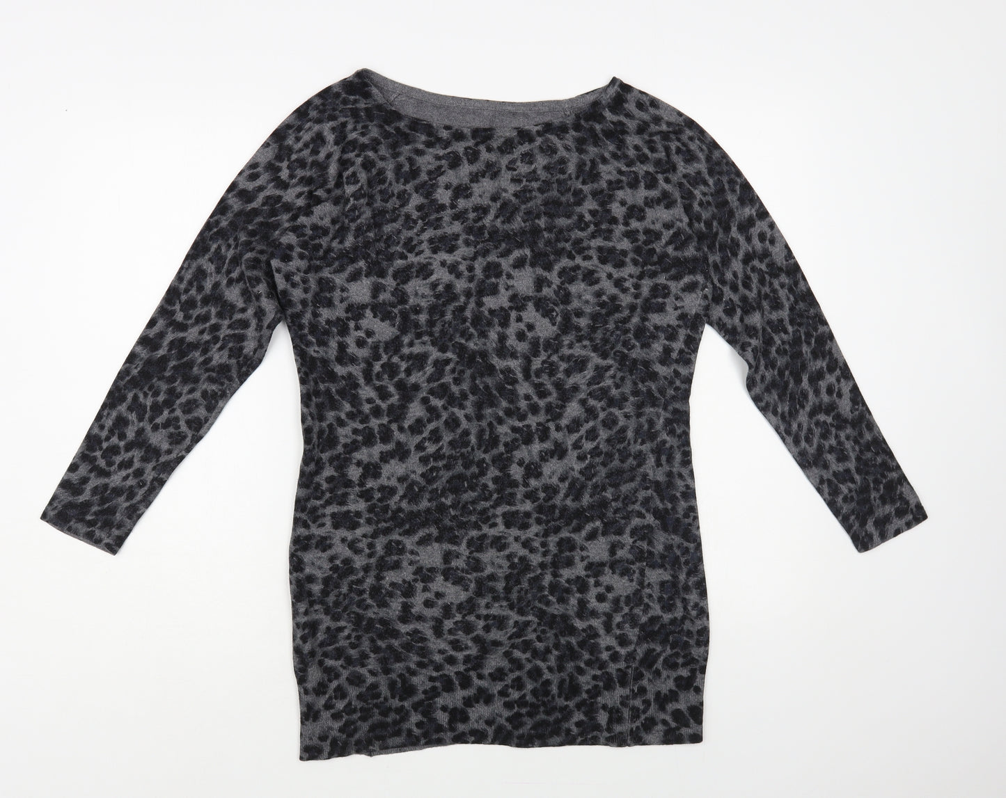Preworn Womens Grey Boat Neck Animal Print Wool Pullover Jumper Size M