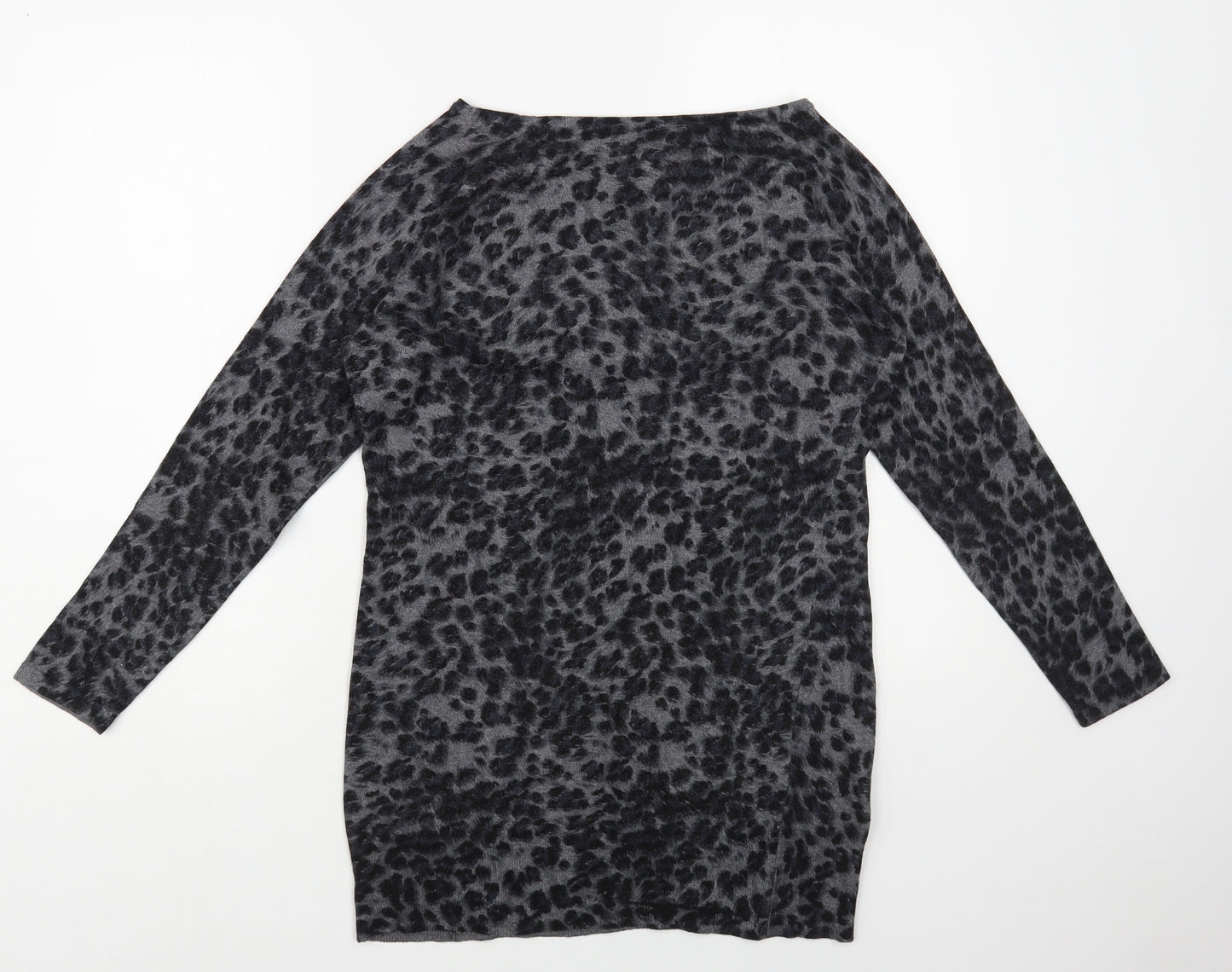Preworn Womens Grey Boat Neck Animal Print Wool Pullover Jumper Size M