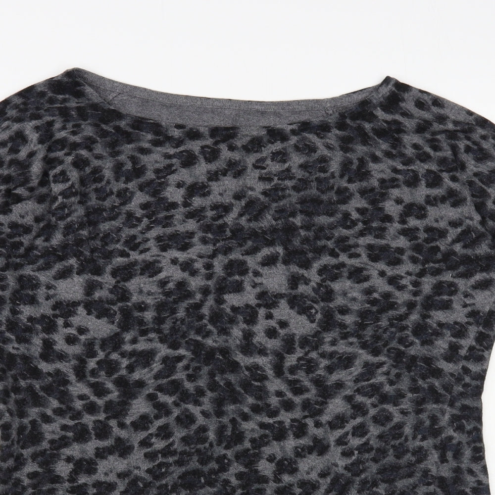 Preworn Womens Grey Boat Neck Animal Print Wool Pullover Jumper Size M