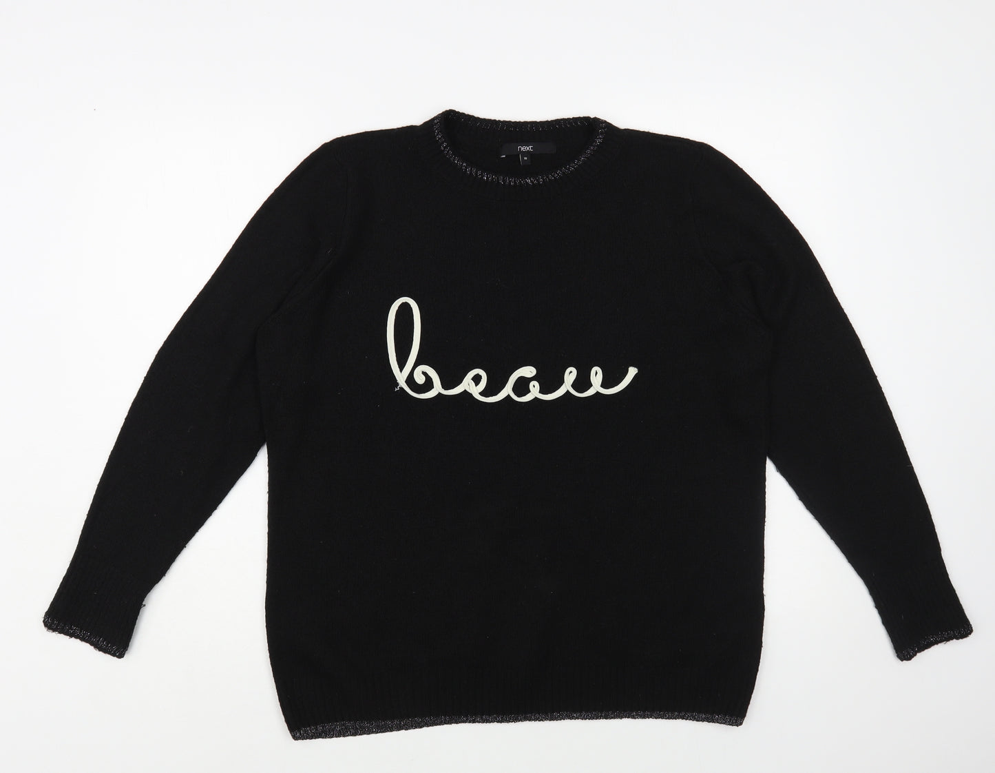 NEXT Womens Black Crew Neck Acrylic Pullover Jumper Size 16 - Beau