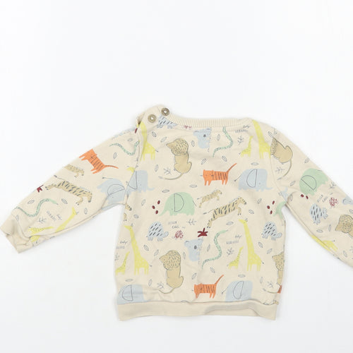 TU Baby Beige Geometric Cotton Pullover Jumper Size 6-9 Months Button - Cute Animals Print