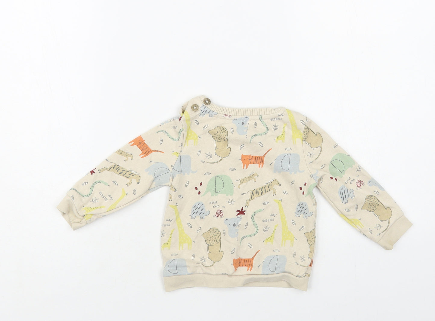 TU Baby Beige Geometric Cotton Pullover Jumper Size 6-9 Months Button - Cute Animals Print