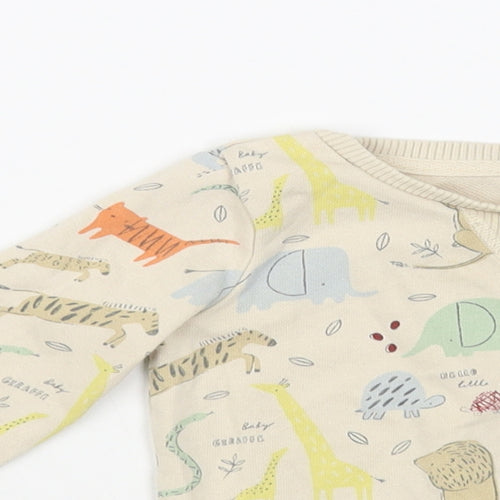 TU Baby Beige Geometric Cotton Pullover Jumper Size 6-9 Months Button - Cute Animals Print