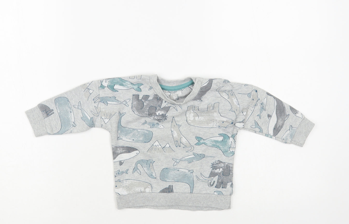 Nutmeg Baby Grey Geometric Cotton Pullover Jumper Size 3-6 Months Snap - Cute Animals Print