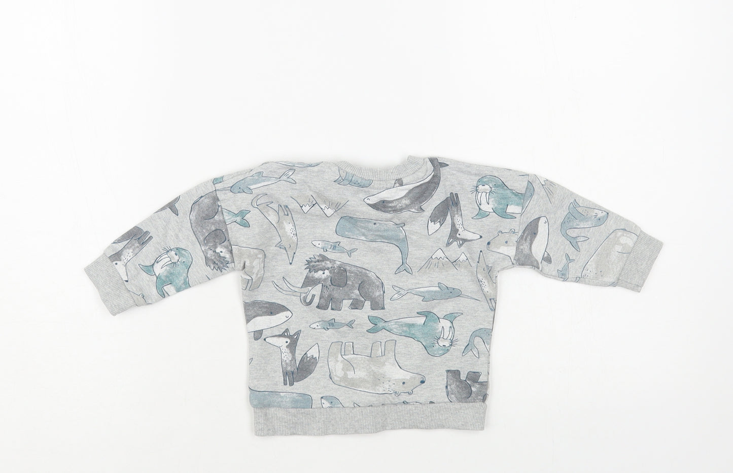 Nutmeg Baby Grey Geometric Cotton Pullover Jumper Size 3-6 Months Snap - Cute Animals Print