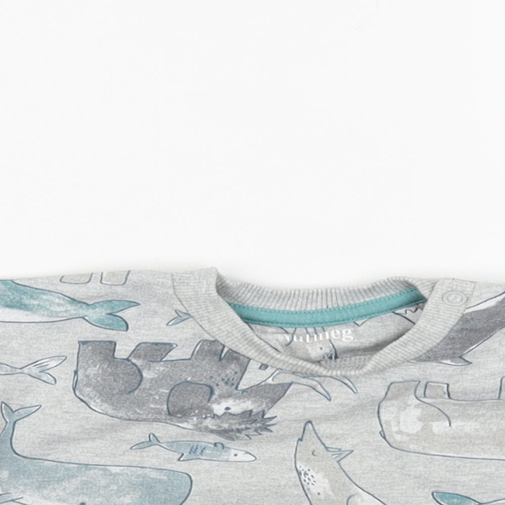Nutmeg Baby Grey Geometric Cotton Pullover Jumper Size 3-6 Months Snap - Cute Animals Print