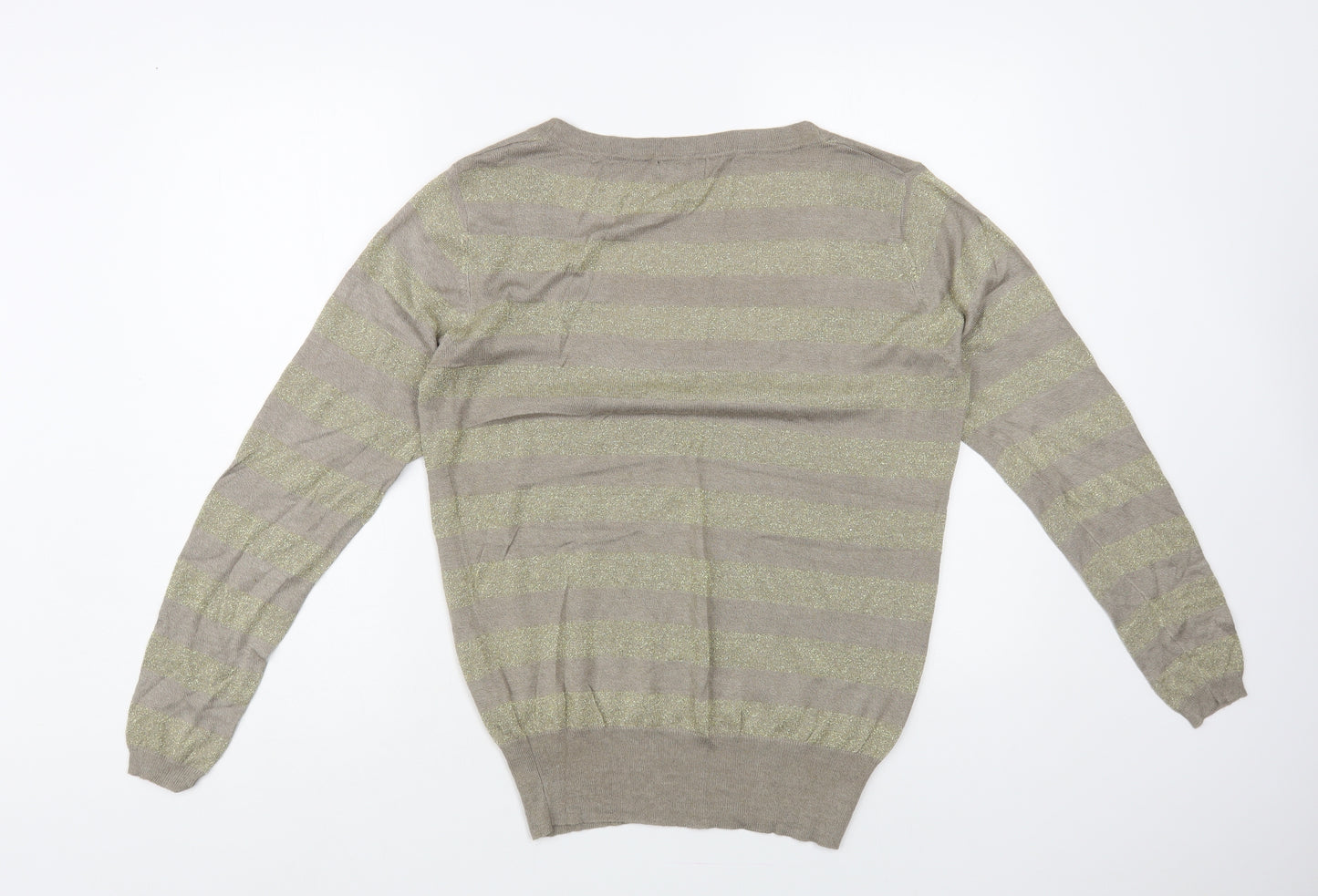 Fluid Womens Gold Scoop Neck Striped Viscose Pullover Jumper Size L