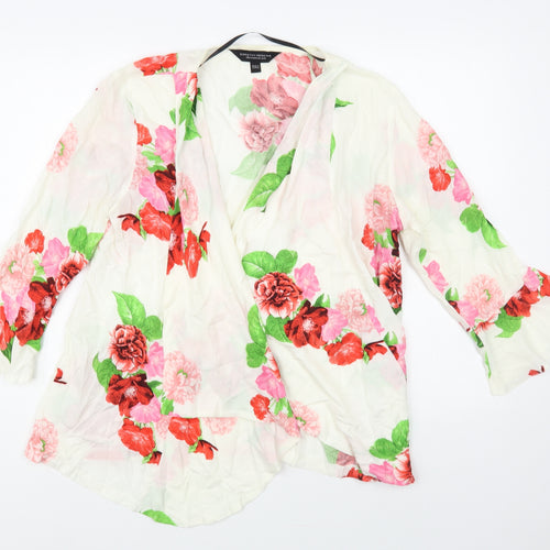 Dorothy Perkins Womens White Floral Viscose Kimono Blouse Size 12 V-Neck