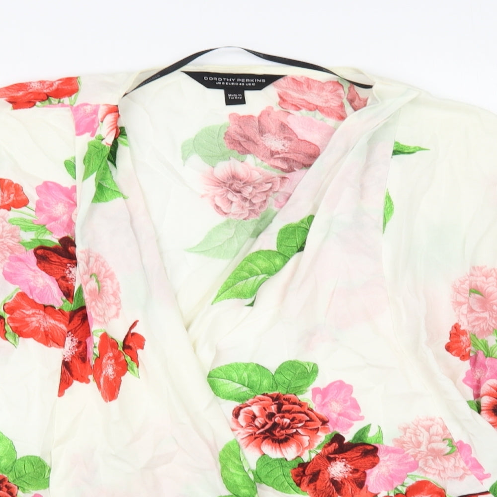 Dorothy Perkins Womens White Floral Viscose Kimono Blouse Size 12 V-Neck