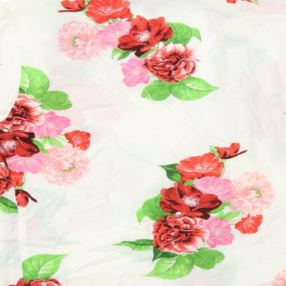 Dorothy Perkins Womens White Floral Viscose Kimono Blouse Size 12 V-Neck