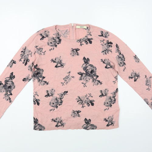 Oasis Womens Pink Crew Neck Floral Cotton Pullover Jumper Size M