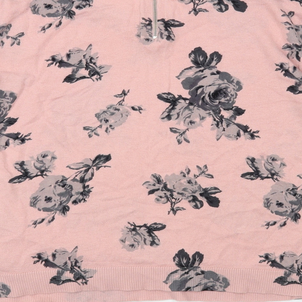 Oasis Womens Pink Crew Neck Floral Cotton Pullover Jumper Size M