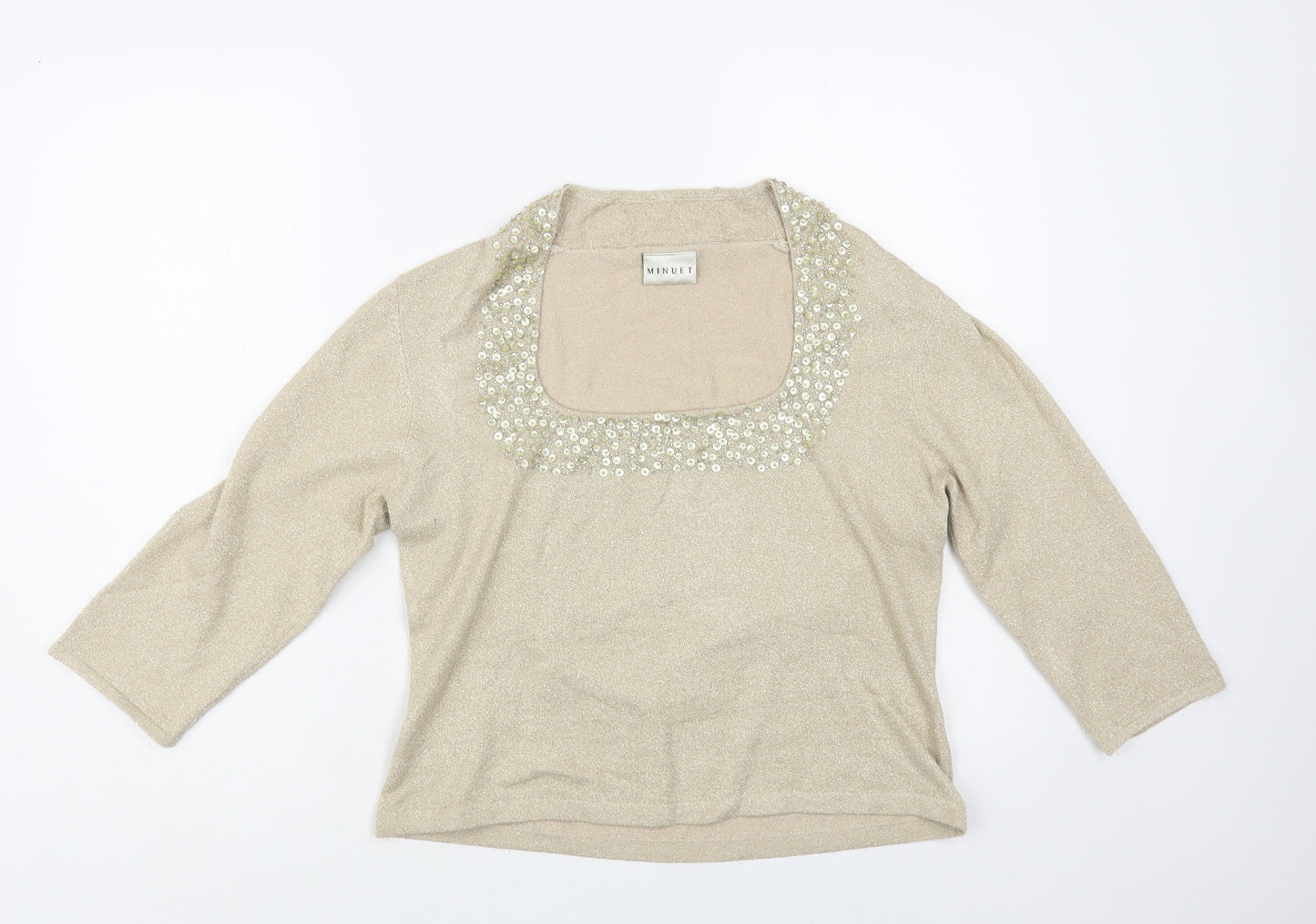Minuet Womens Gold Scoop Neck Viscose Pullover Jumper Size 18