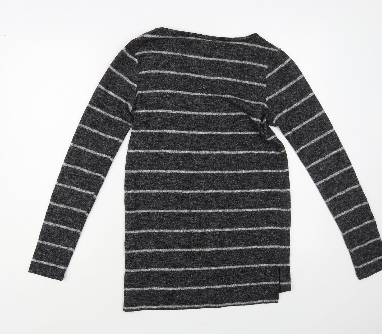 NEXT Womens Grey V-Neck Striped Polyester Pullover Jumper Size 6