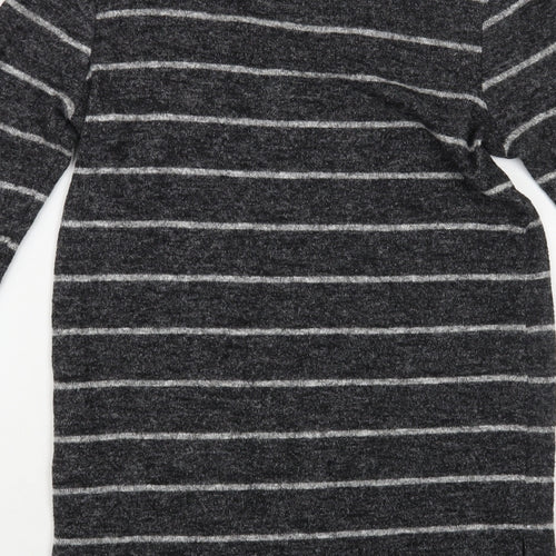 NEXT Womens Grey V-Neck Striped Polyester Pullover Jumper Size 6